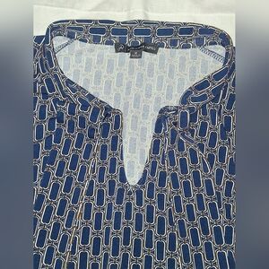 Adrianna Papell Navy and White Geometric Blouse